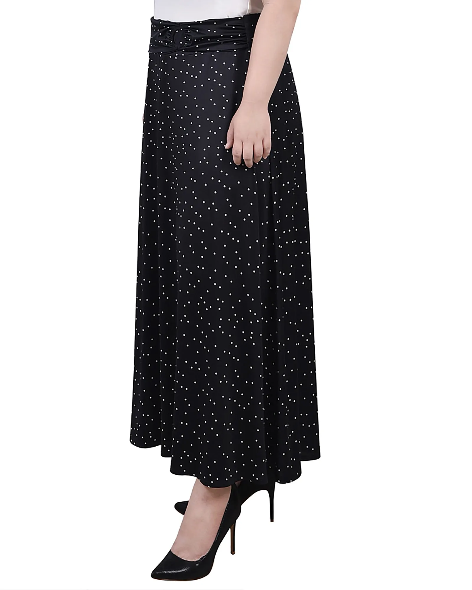 Plus Size Maxi A-Line Skirt With Front Faux Belt With Ring Detail