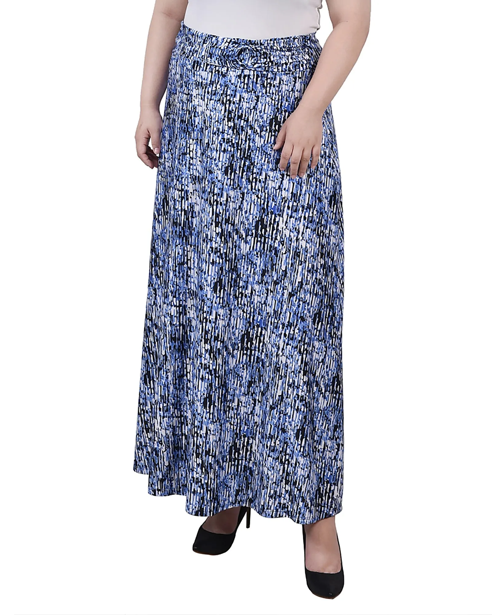 Plus Size Maxi A-Line Skirt With Front Faux Belt With Ring Detail