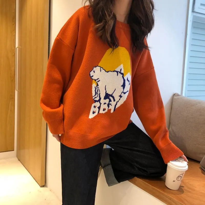 Polar Bear Knit Black Orange Loose Sweater