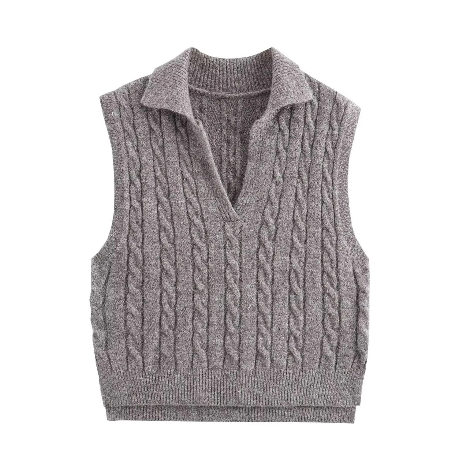 Polo Collared Vest Korean Women Clothing Early Autumn Old Money Twist Knitted