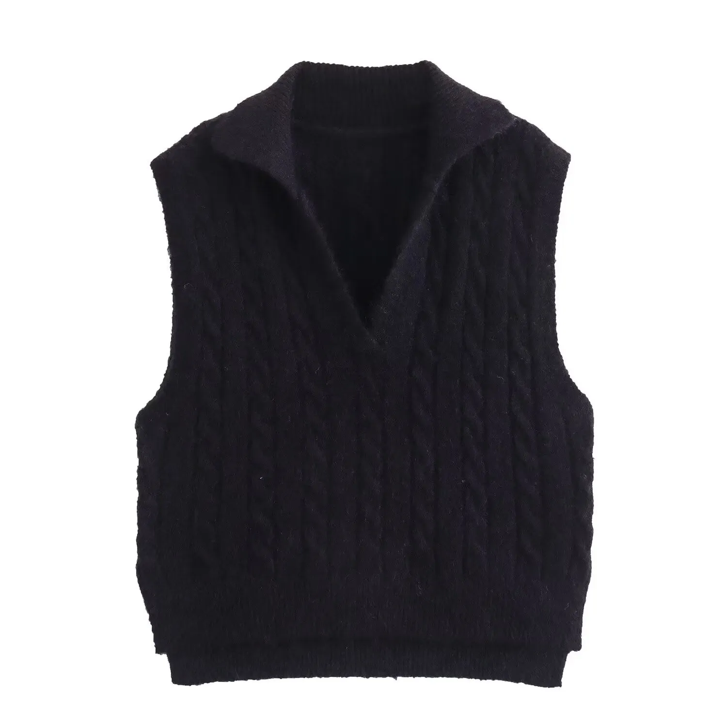 Polo Collared Vest Korean Women Clothing Early Autumn Old Money Twist Knitted