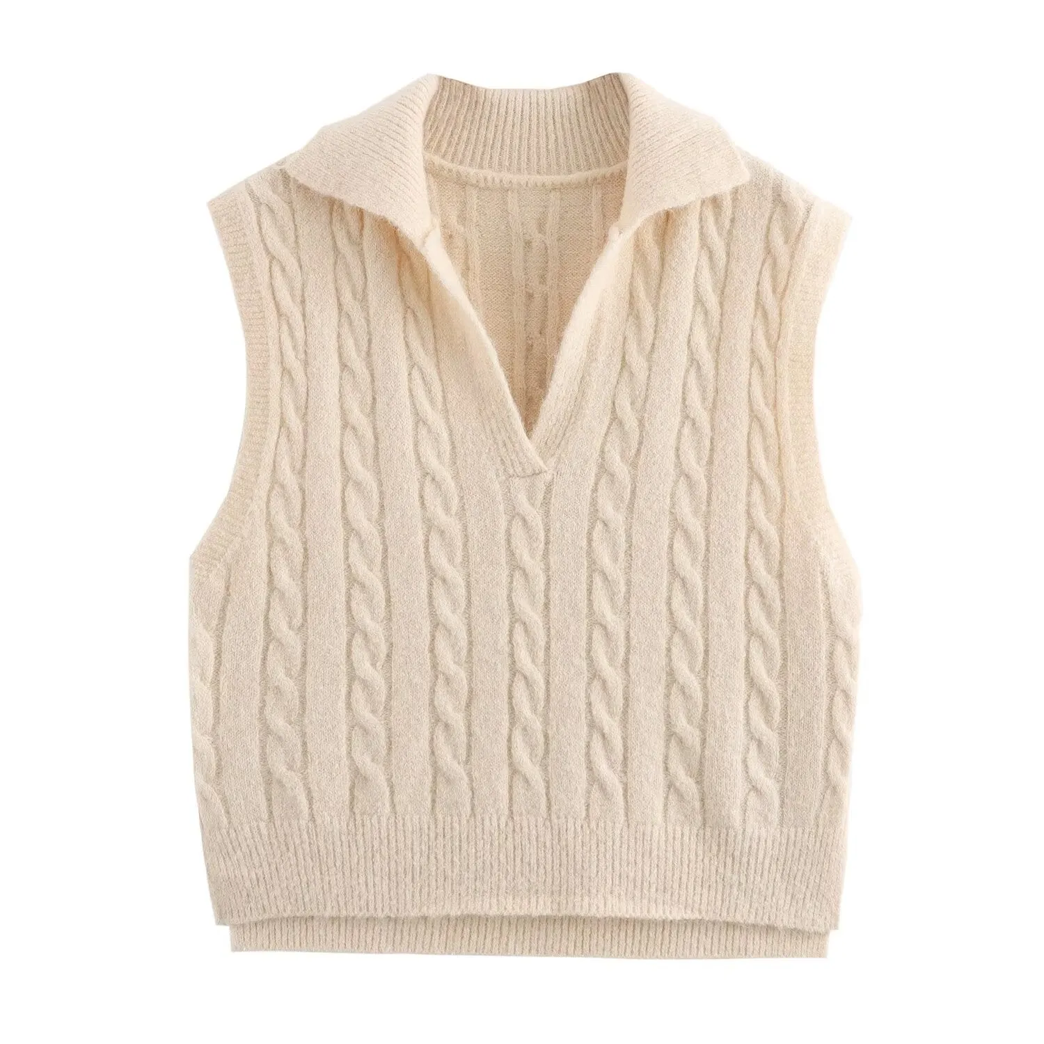 Polo Collared Vest Korean Women Clothing Early Autumn Old Money Twist Knitted