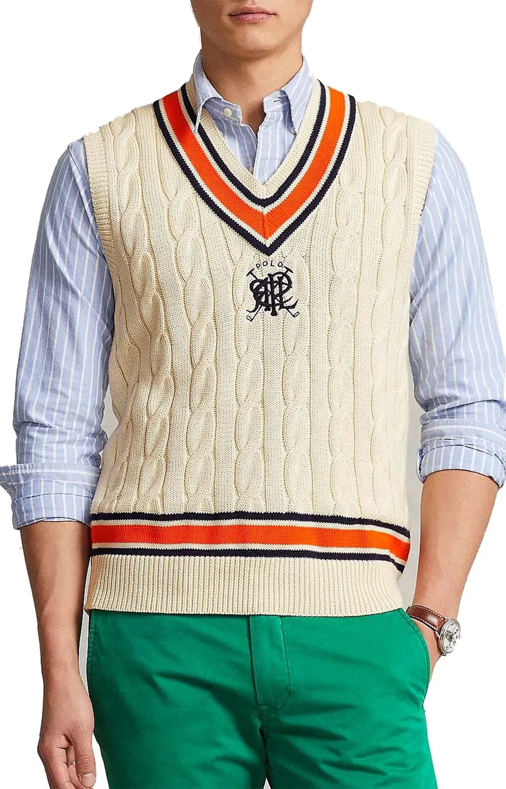 Polo Ralph Lauren Cable Knit Cricket Vest - Cream Multi