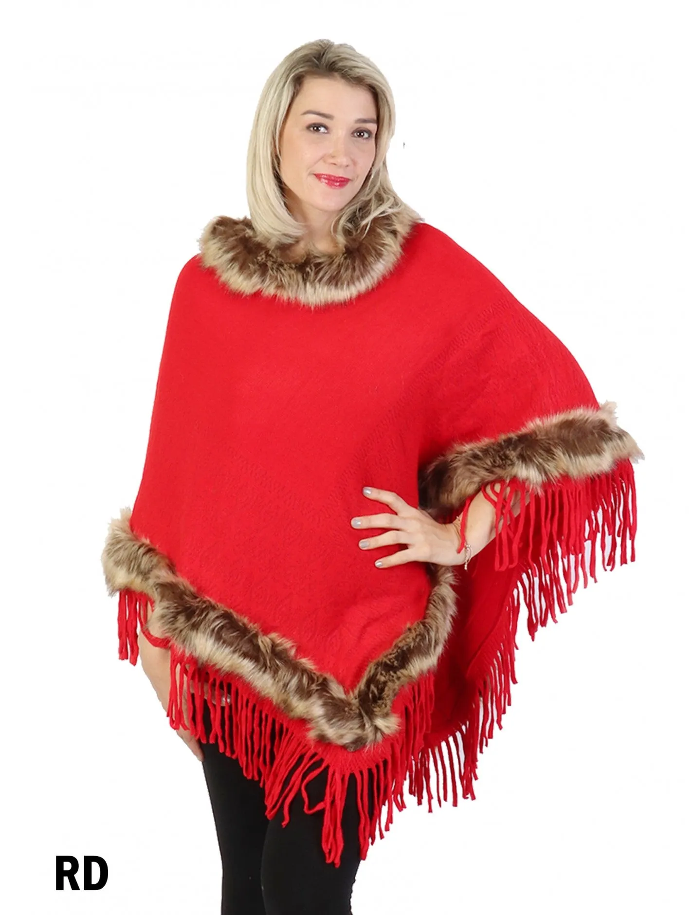 Poncho - Brown Fur Trim