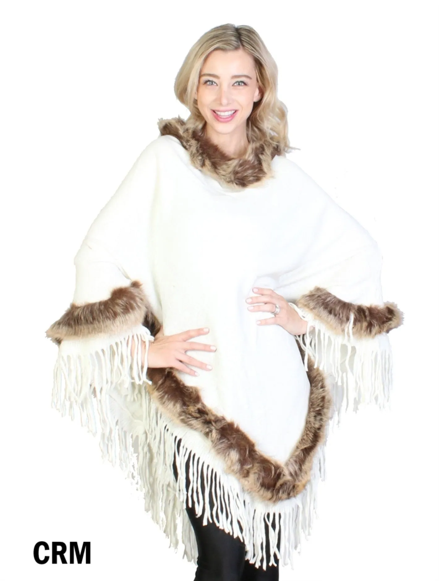 Poncho - Brown Fur Trim