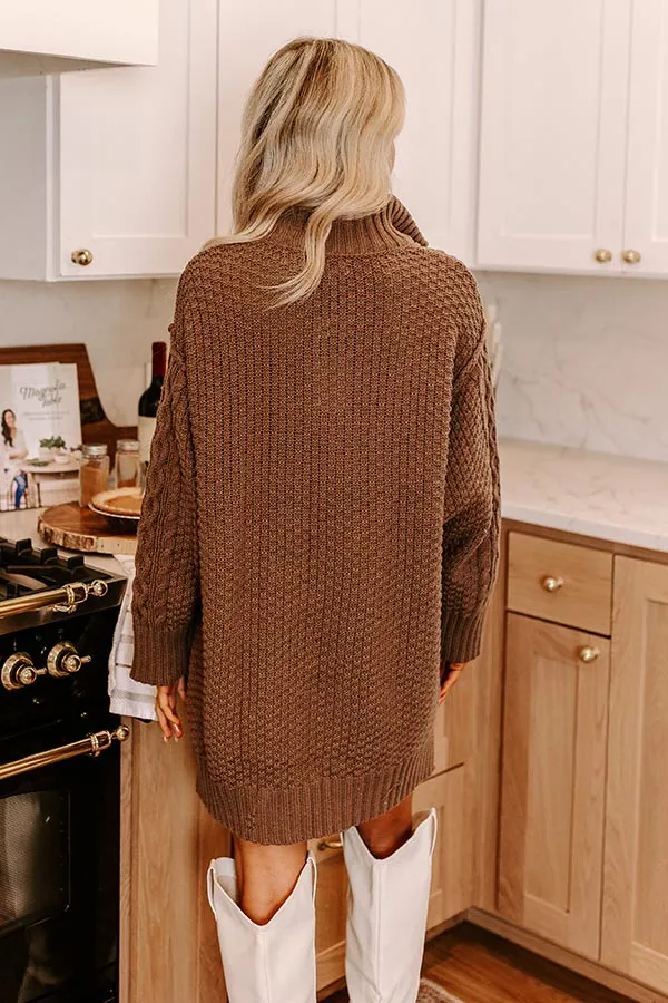 Pumpkin Kisses Cable Knit Sweater Dress in Espresso