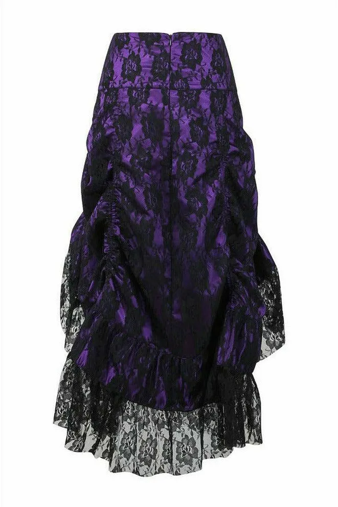 Purple w/Black Lace Overlay Ruched Bustle Skirt