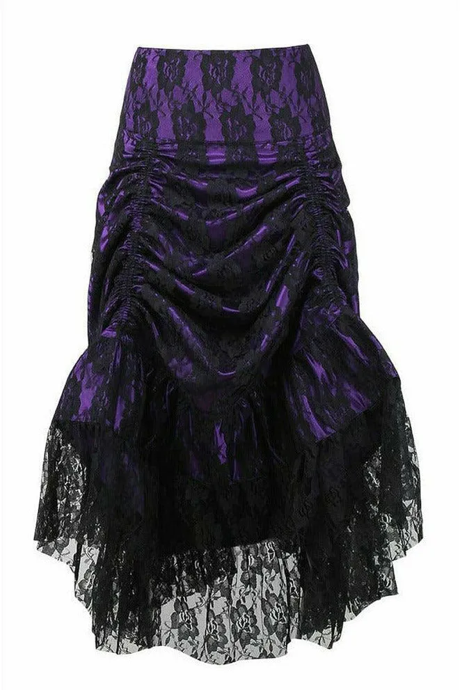 Purple w/Black Lace Overlay Ruched Bustle Skirt