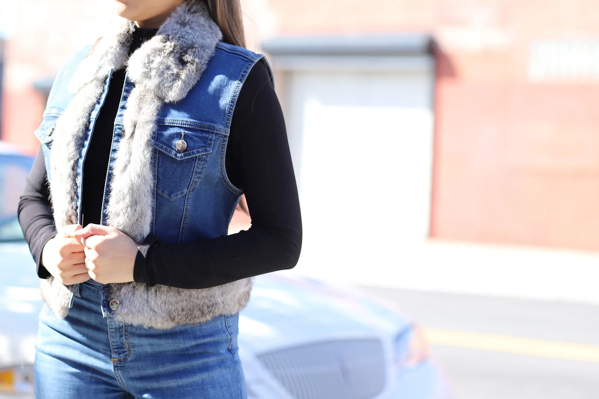 Rabbit Fur Denim Vest