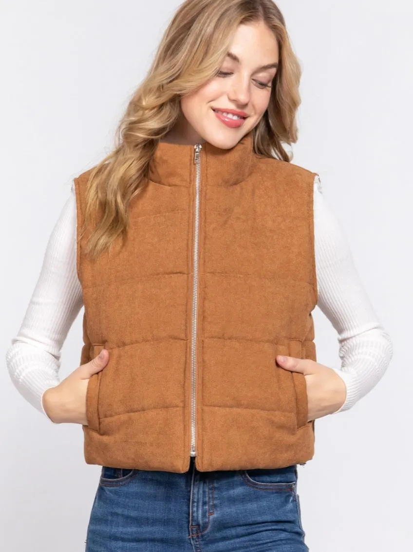 Rae Corduroy Puffer Vest - Camel