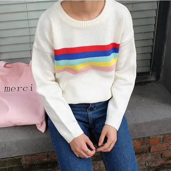 Rainbow Knit Lines Sweater