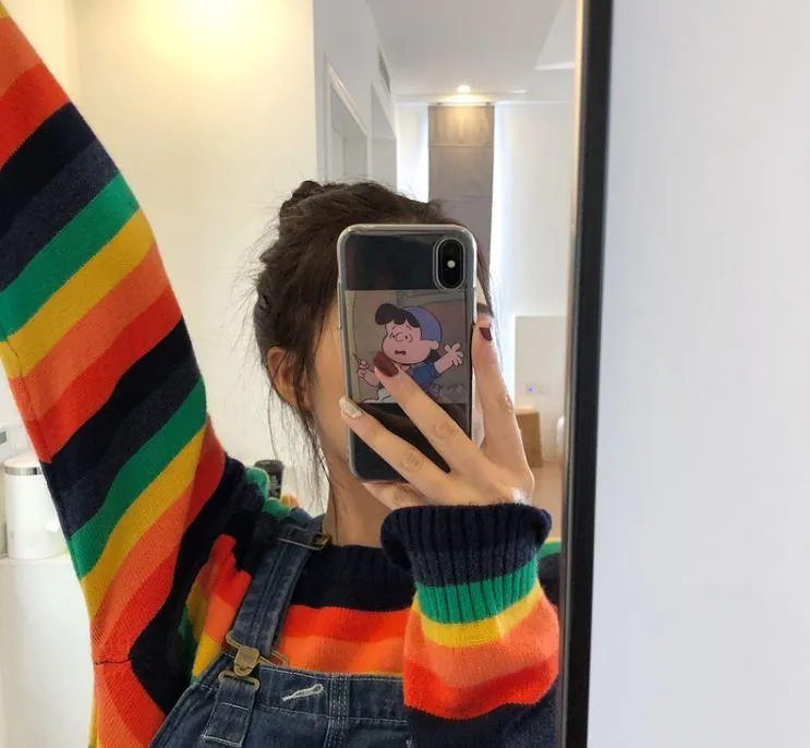 Rainbow Striped Round Neck Knitted Sweater