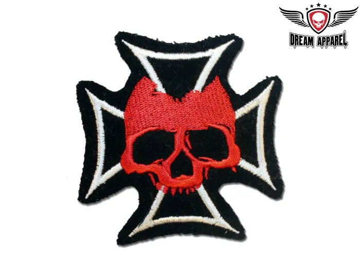 Red Skull On Chopper Cross Patch