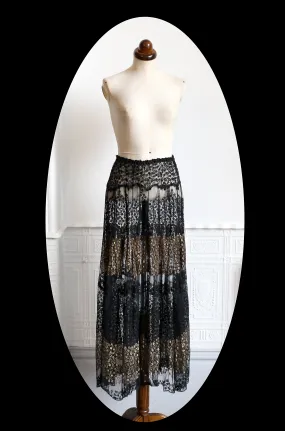 RESERVED FOR LINDA Vintage 1920s Black and Gold Lace Skirt