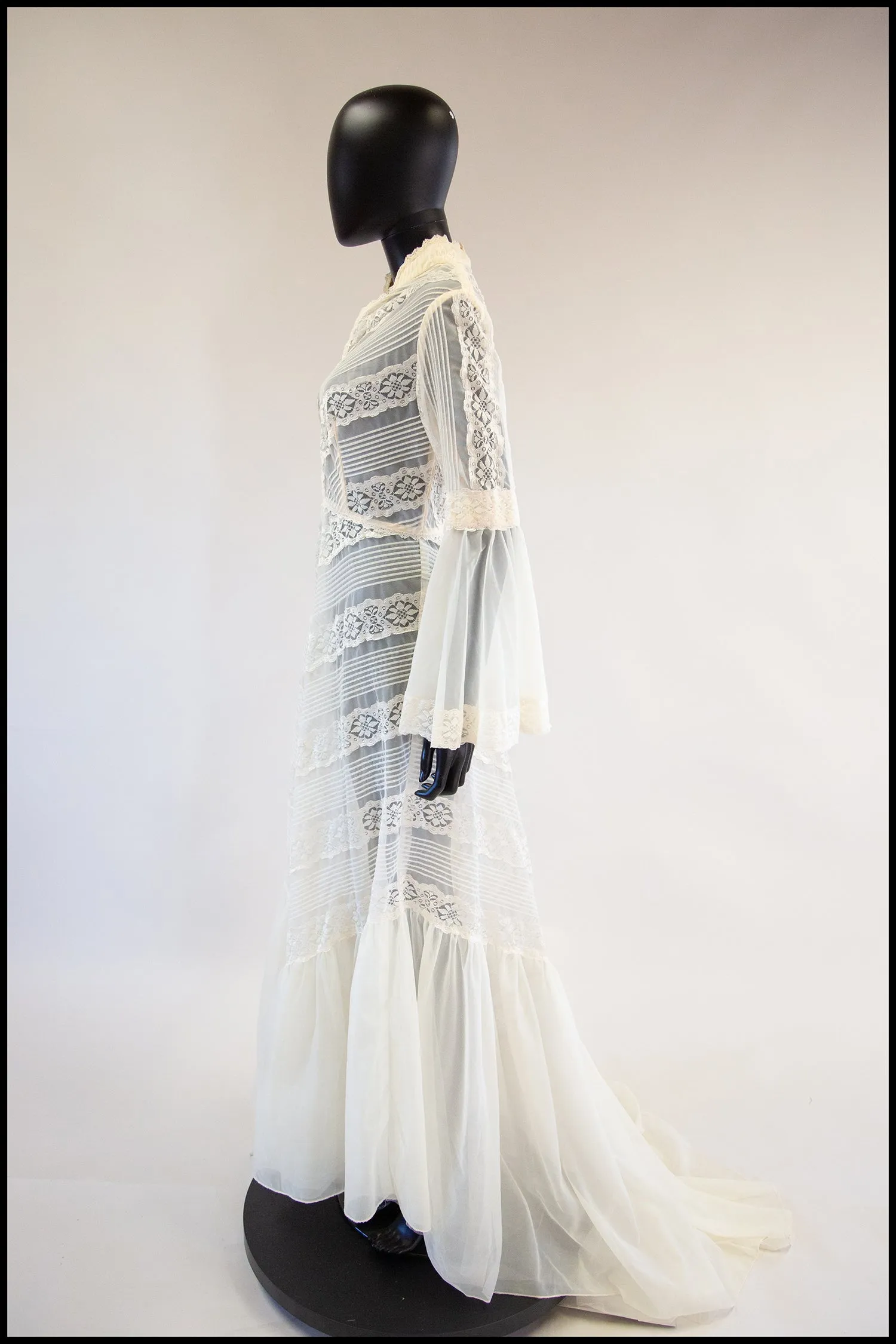 Reserved - Vintage 1970s Cream Nylon Lace Gown