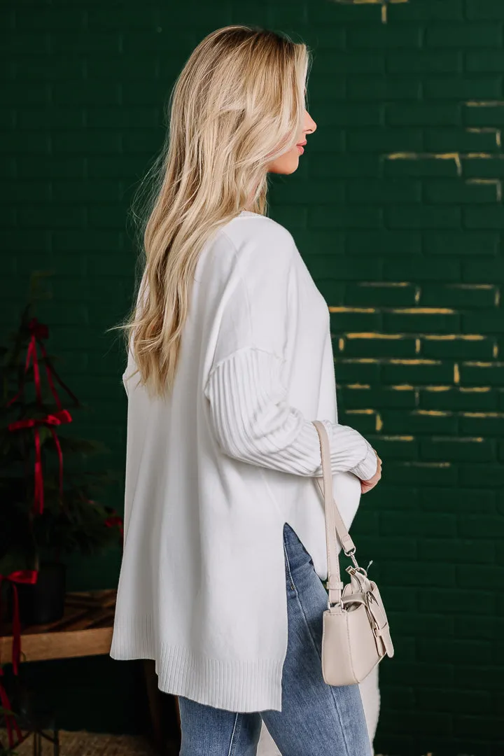 Ribbed Hem & Sleeve Top | {White}