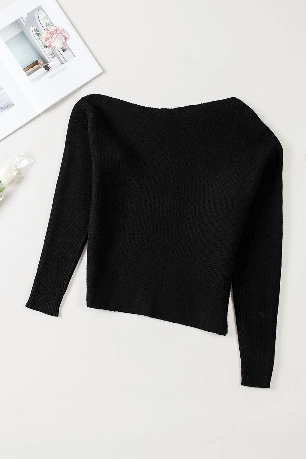 Ribbed Knit One Shoulder Sweater