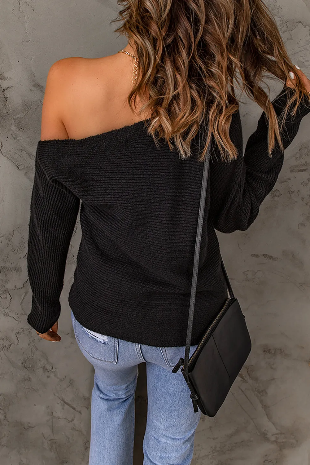 Ribbed Knit One Shoulder Sweater