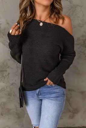 Ribbed Knit One Shoulder Sweater