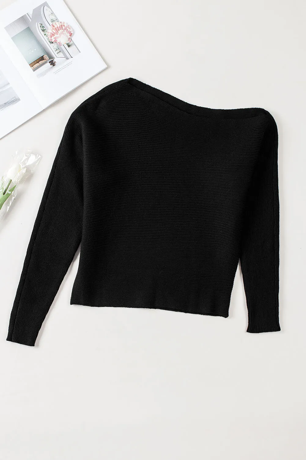 Ribbed Knit One Shoulder Sweater