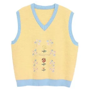 Rose Embroidery Knit Vest