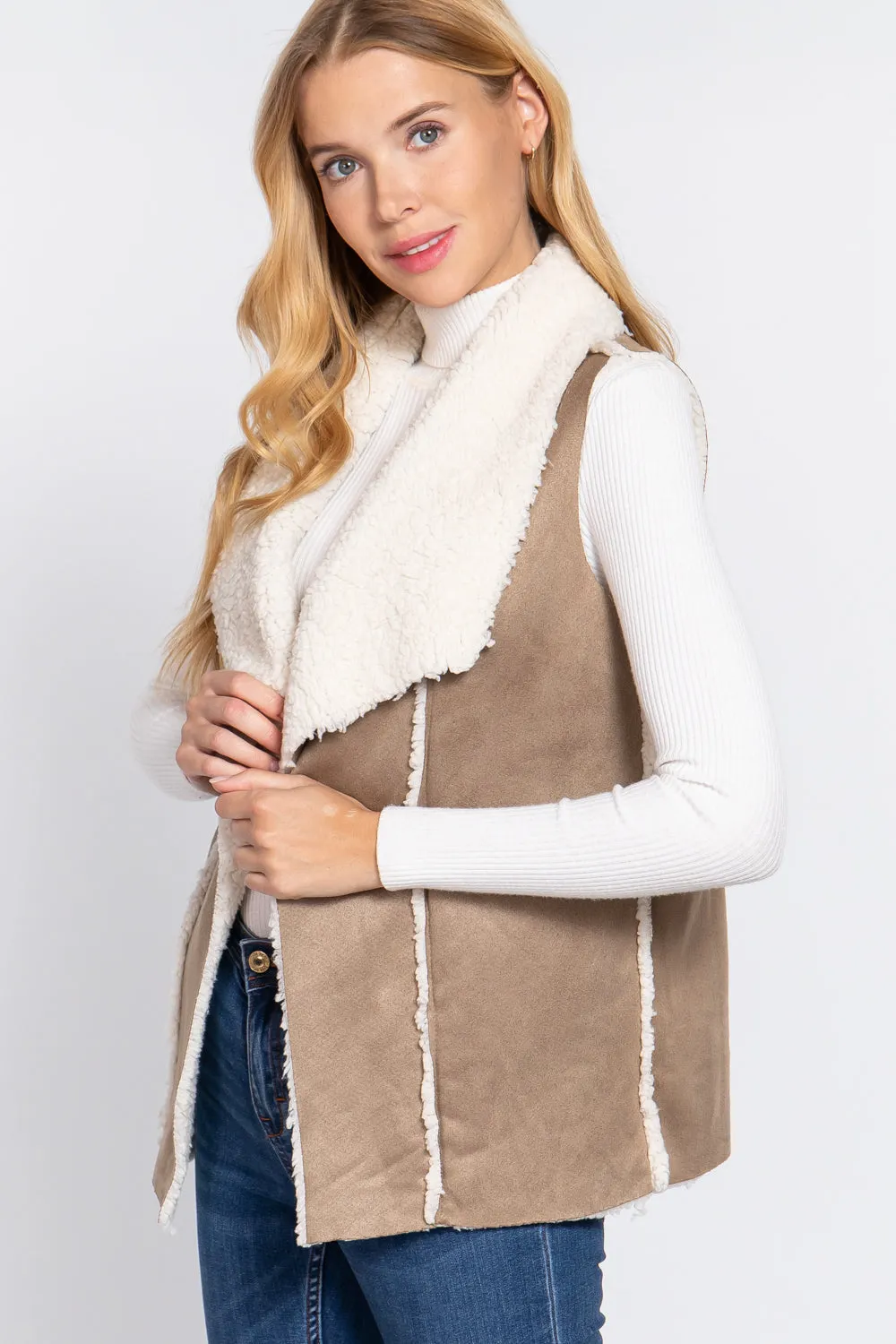 Shawl Faux Suede Fur Bonded Vest