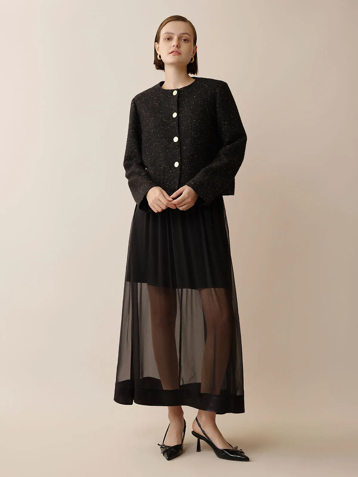 SILKINC Pleated Gauze Midi Skirt