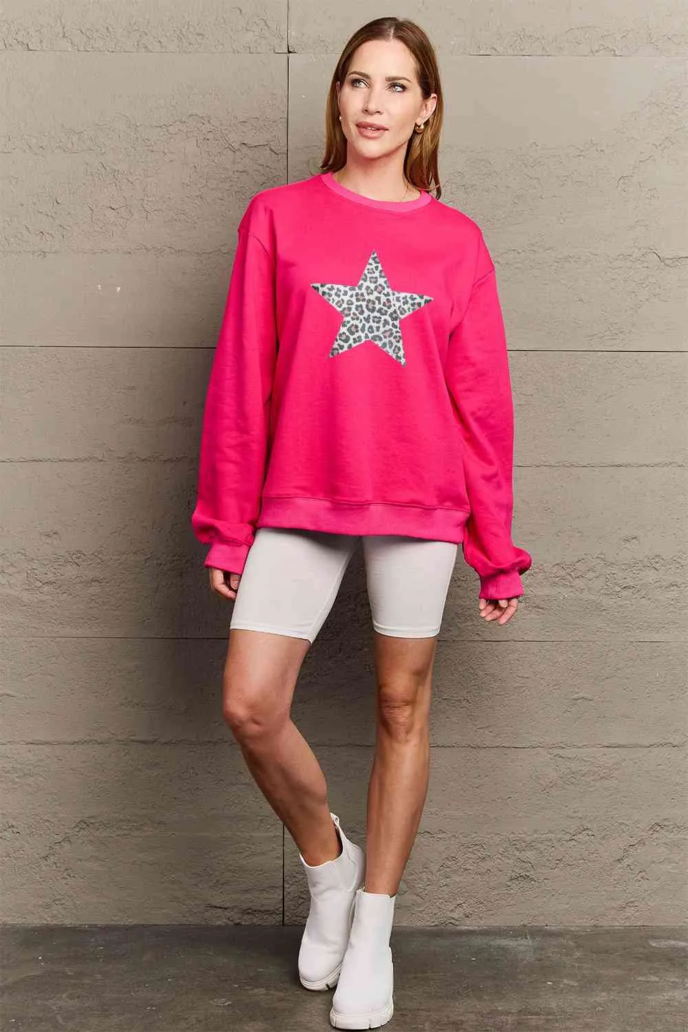 Simply Love Full Size Leopard Star Graphic Sweatshirt