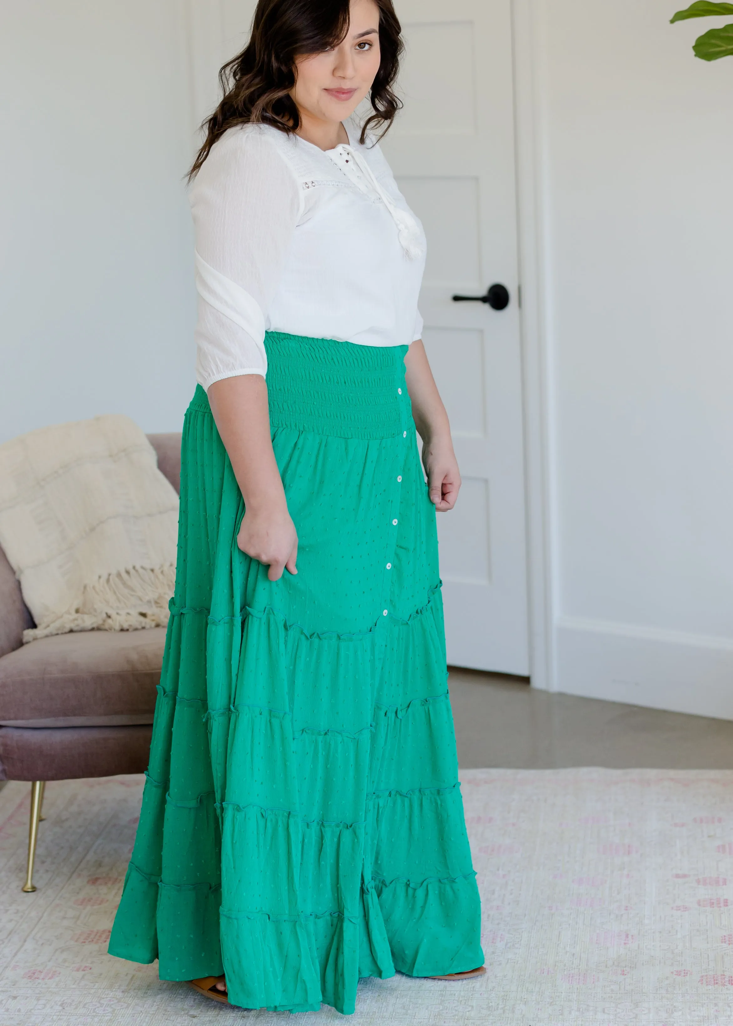 Smocked Button Tiered Maxi Skirt - FINAL SALE