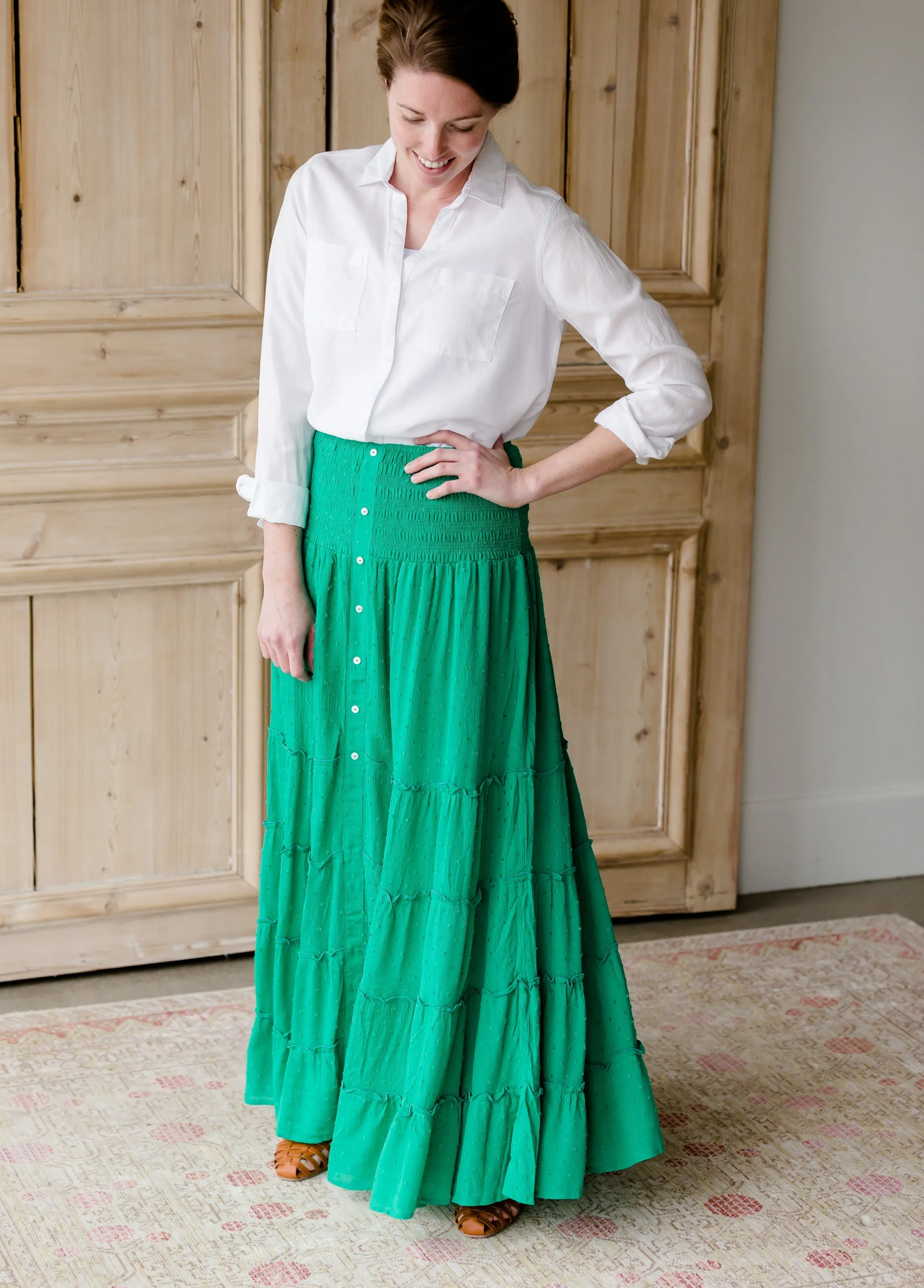 Smocked Button Tiered Maxi Skirt - FINAL SALE