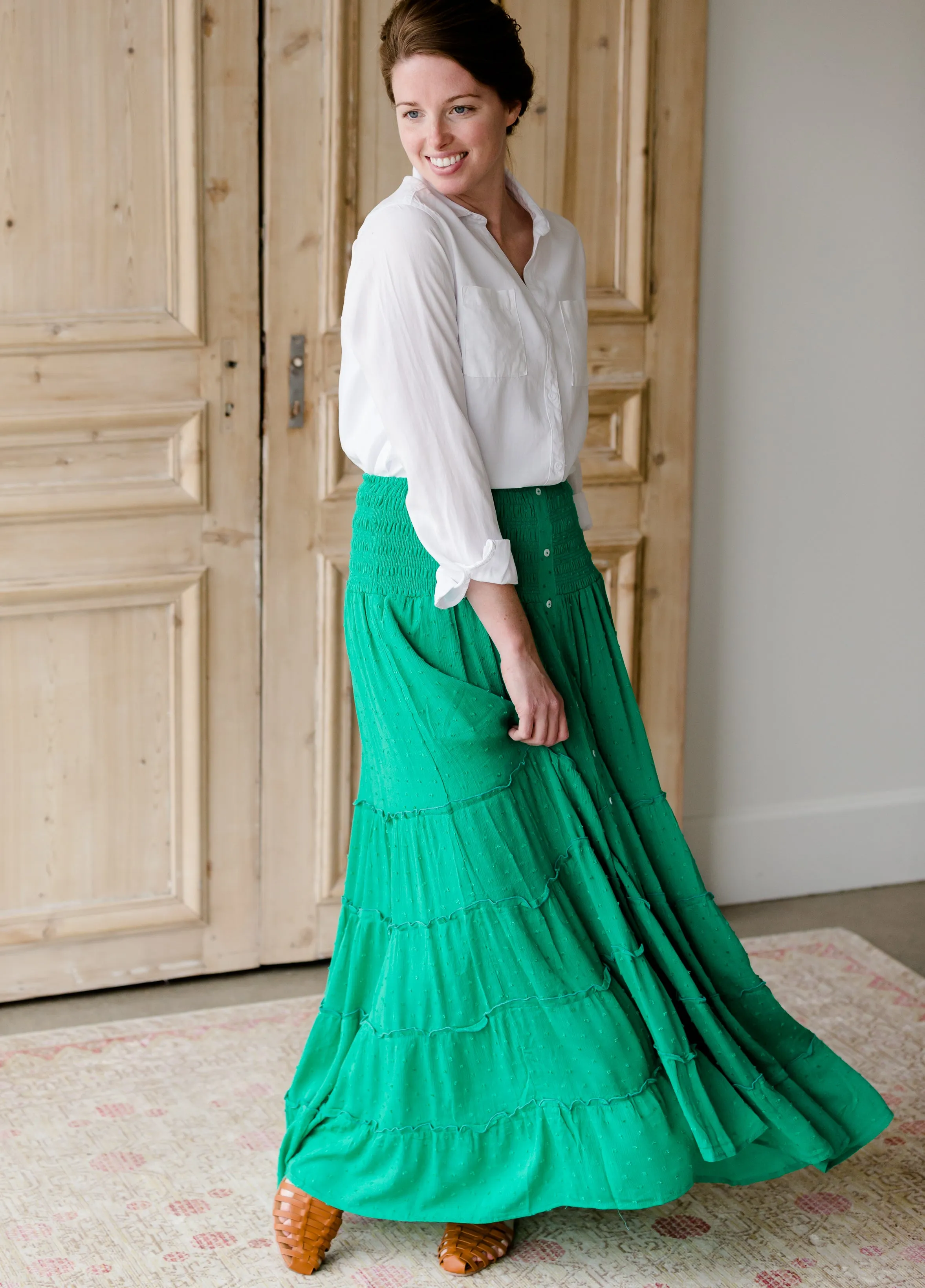 Smocked Button Tiered Maxi Skirt - FINAL SALE