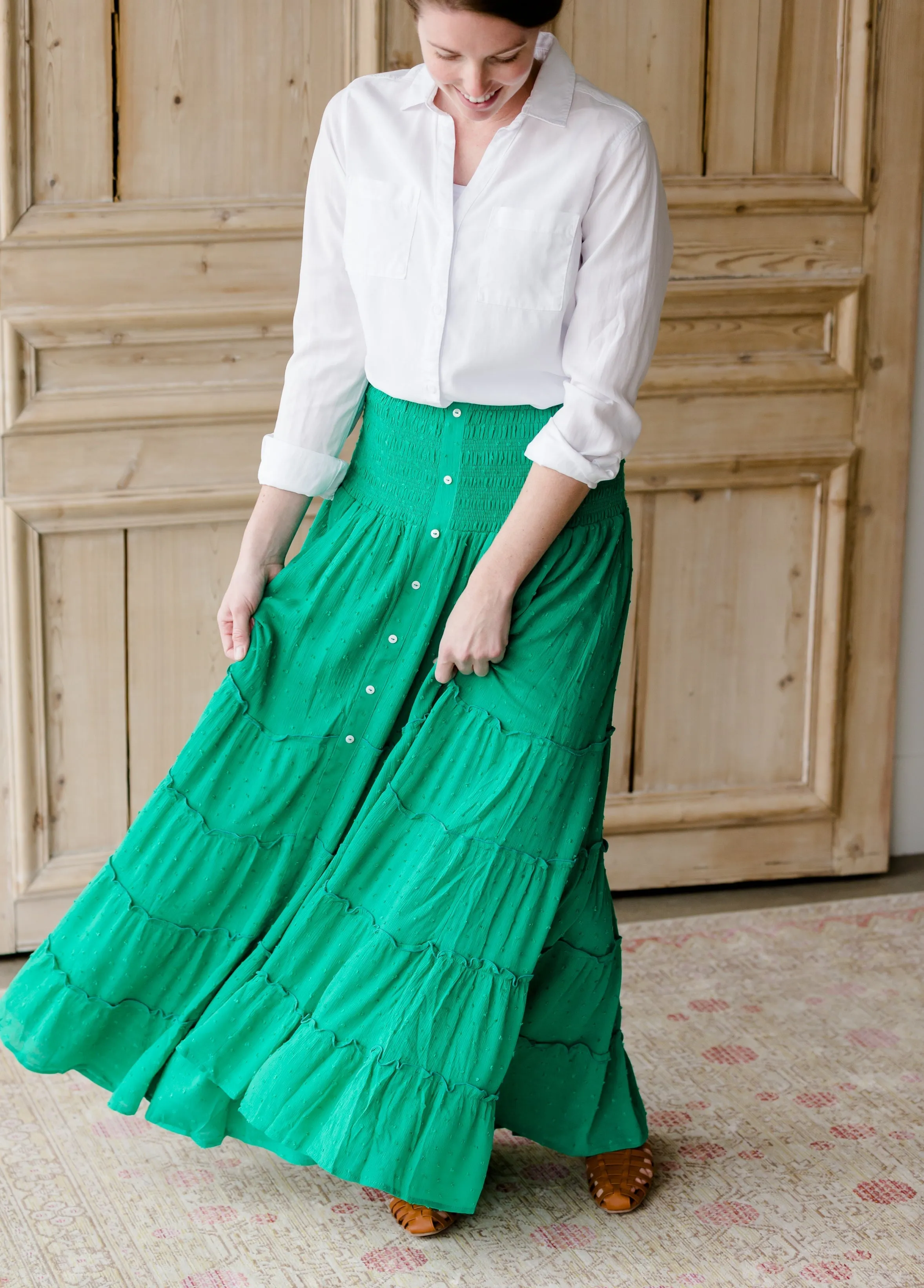 Smocked Button Tiered Maxi Skirt - FINAL SALE