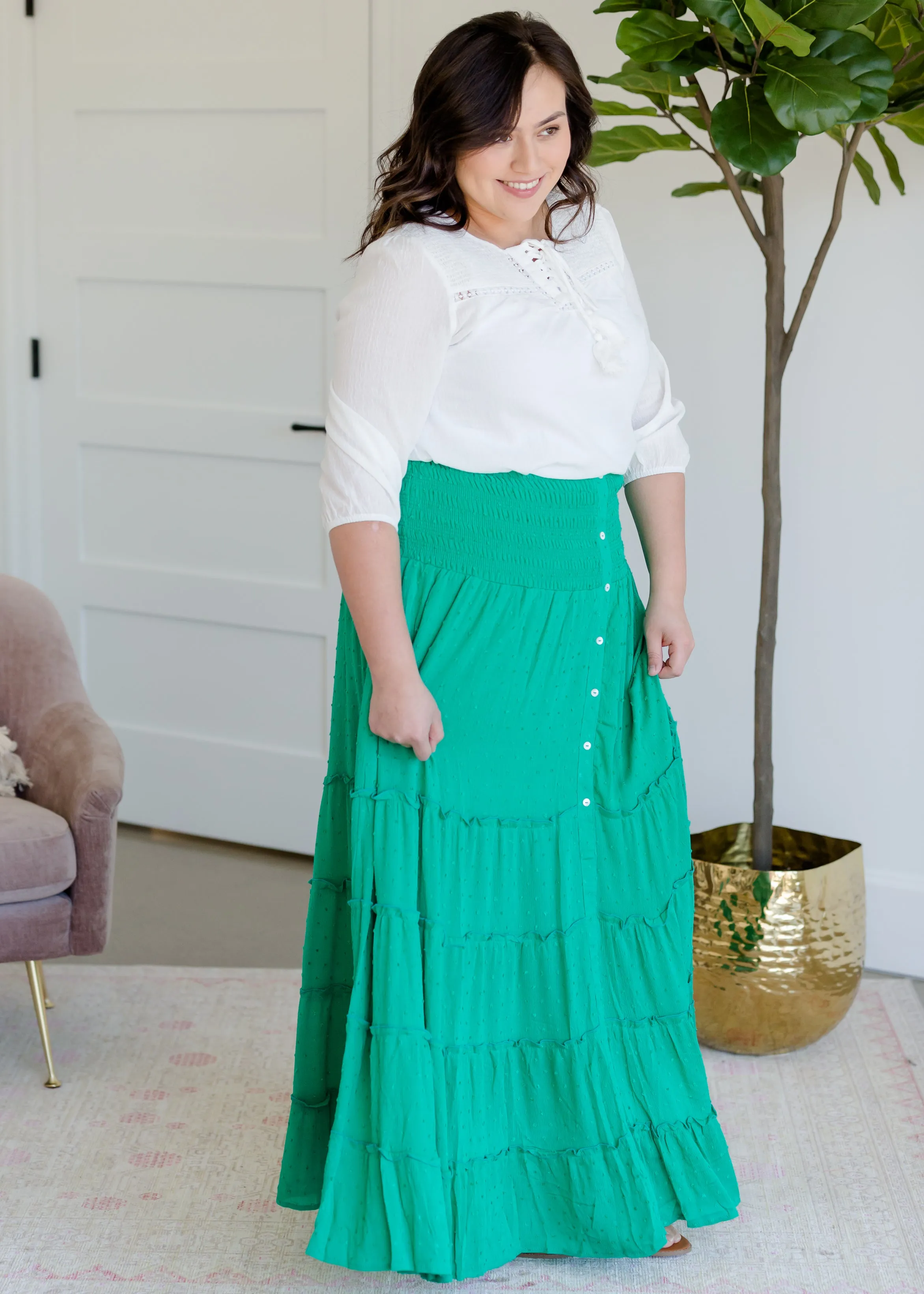 Smocked Button Tiered Maxi Skirt - FINAL SALE