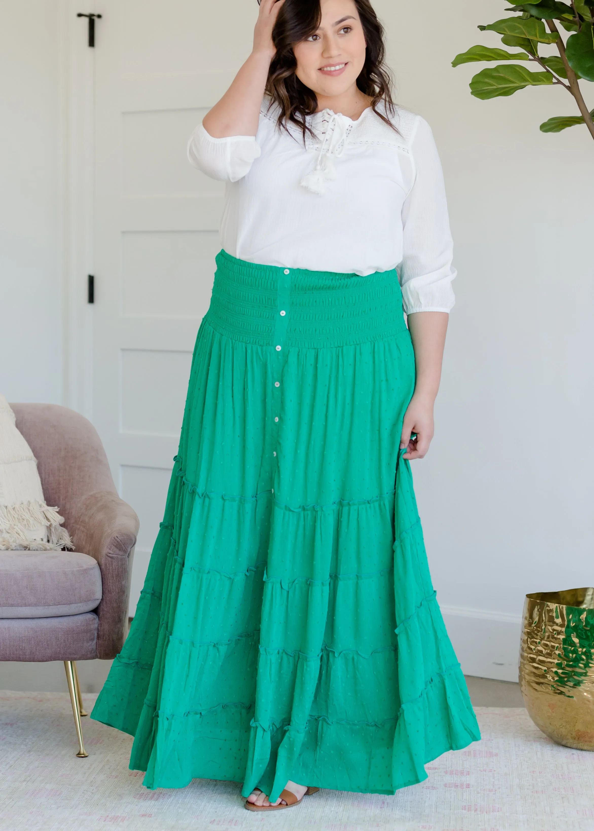 Smocked Button Tiered Maxi Skirt - FINAL SALE