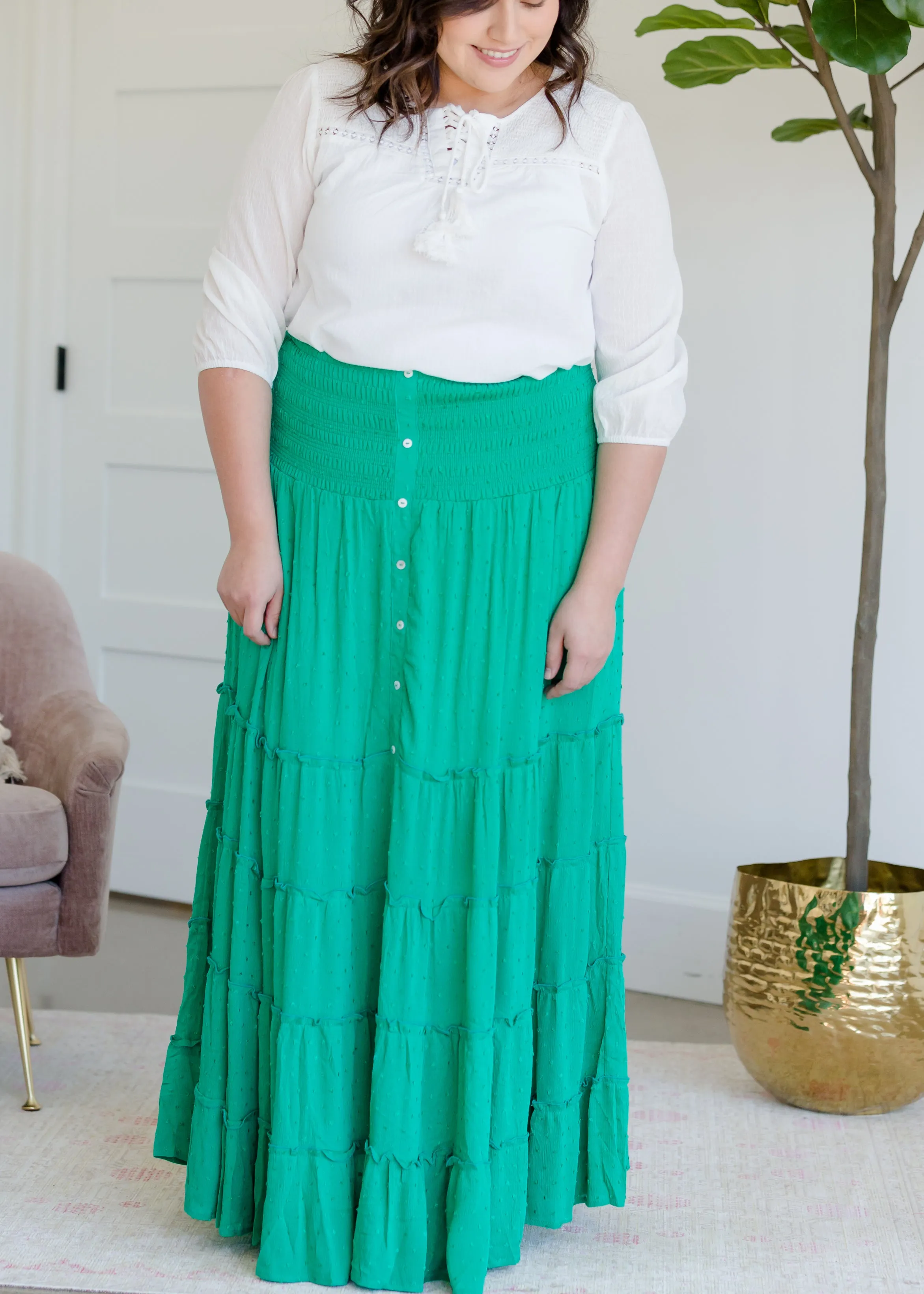 Smocked Button Tiered Maxi Skirt - FINAL SALE