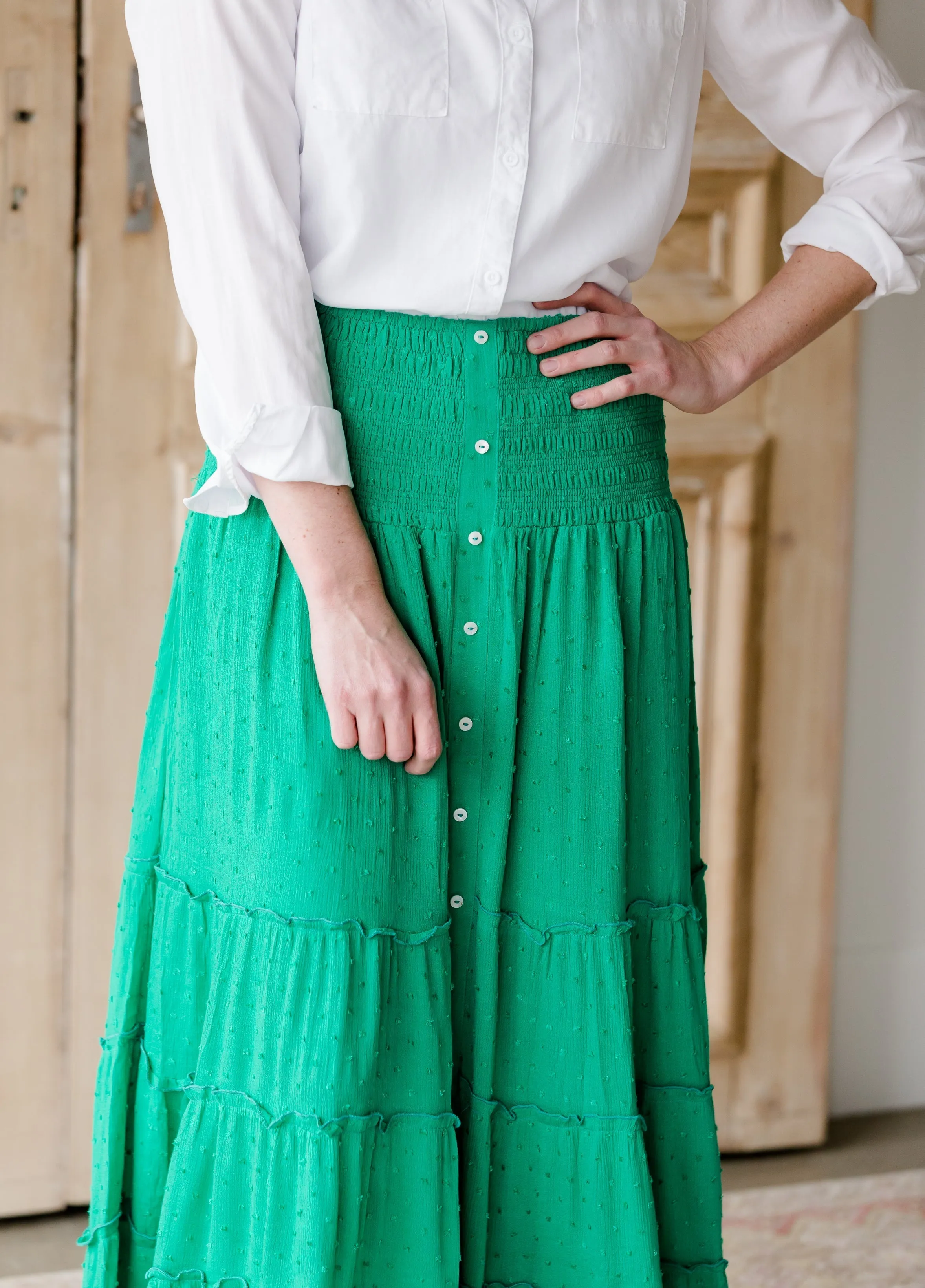 Smocked Button Tiered Maxi Skirt - FINAL SALE