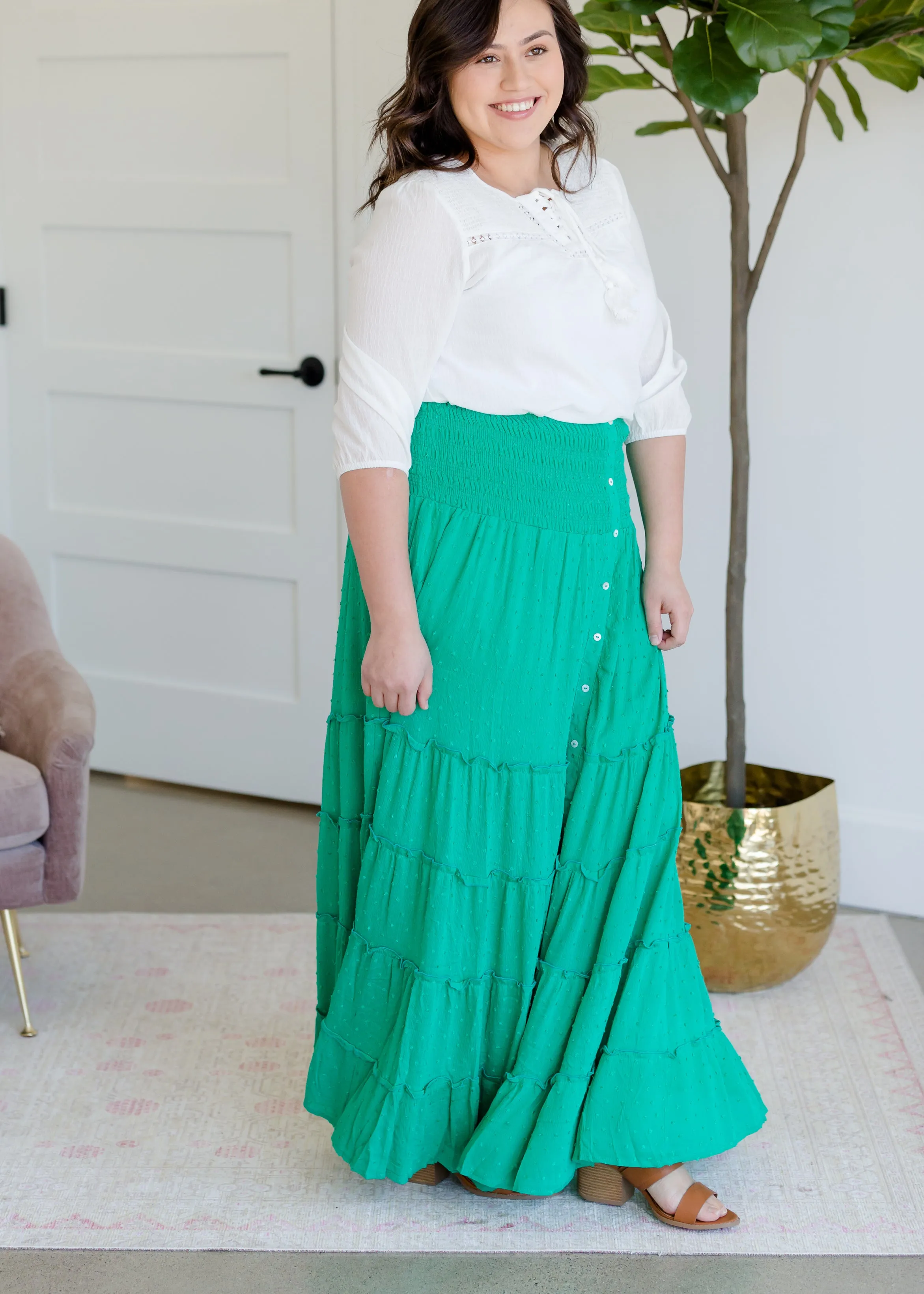 Smocked Button Tiered Maxi Skirt - FINAL SALE