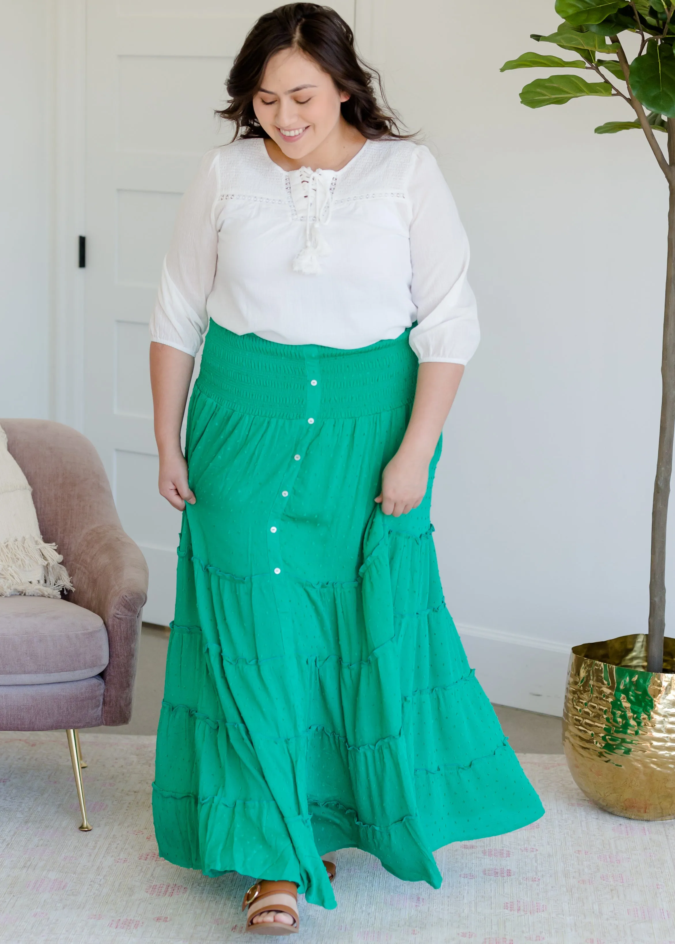 Smocked Button Tiered Maxi Skirt - FINAL SALE