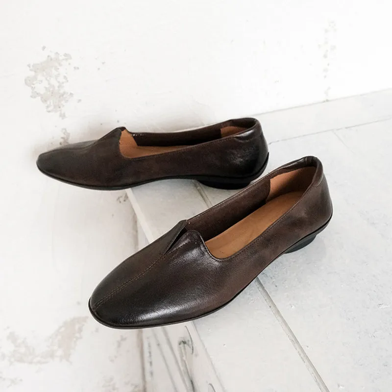 Soft Horse Leather Flat Shoes Slip on Loafers for Women Handmade in Black/Brown