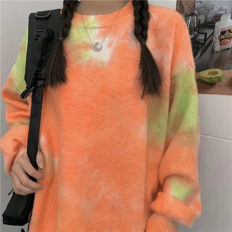 Soft Tie Dye Printed Mohair Oversized Sweater