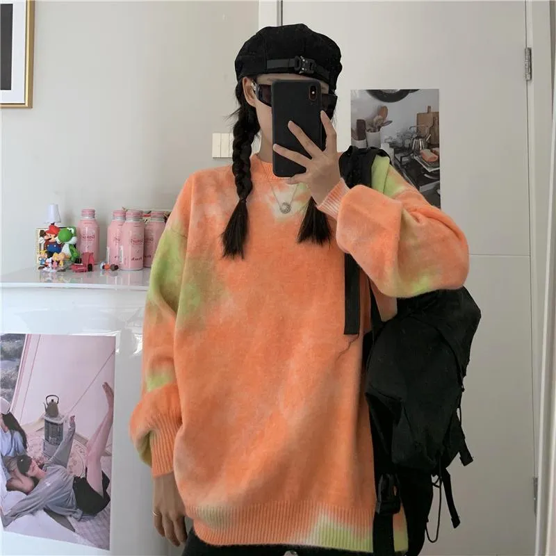 Soft Tie Dye Printed Mohair Oversized Sweater