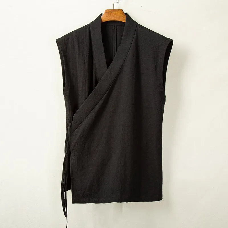 Solid Linen Belt Vest