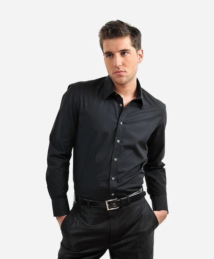 Soni Black Polyester Self Polka Doted Shirt