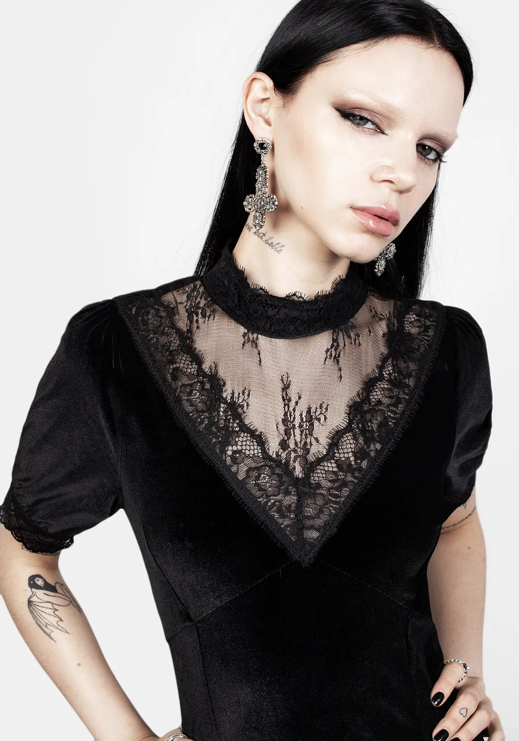 Sorrow Velour Lace Detail Midaxi Dress