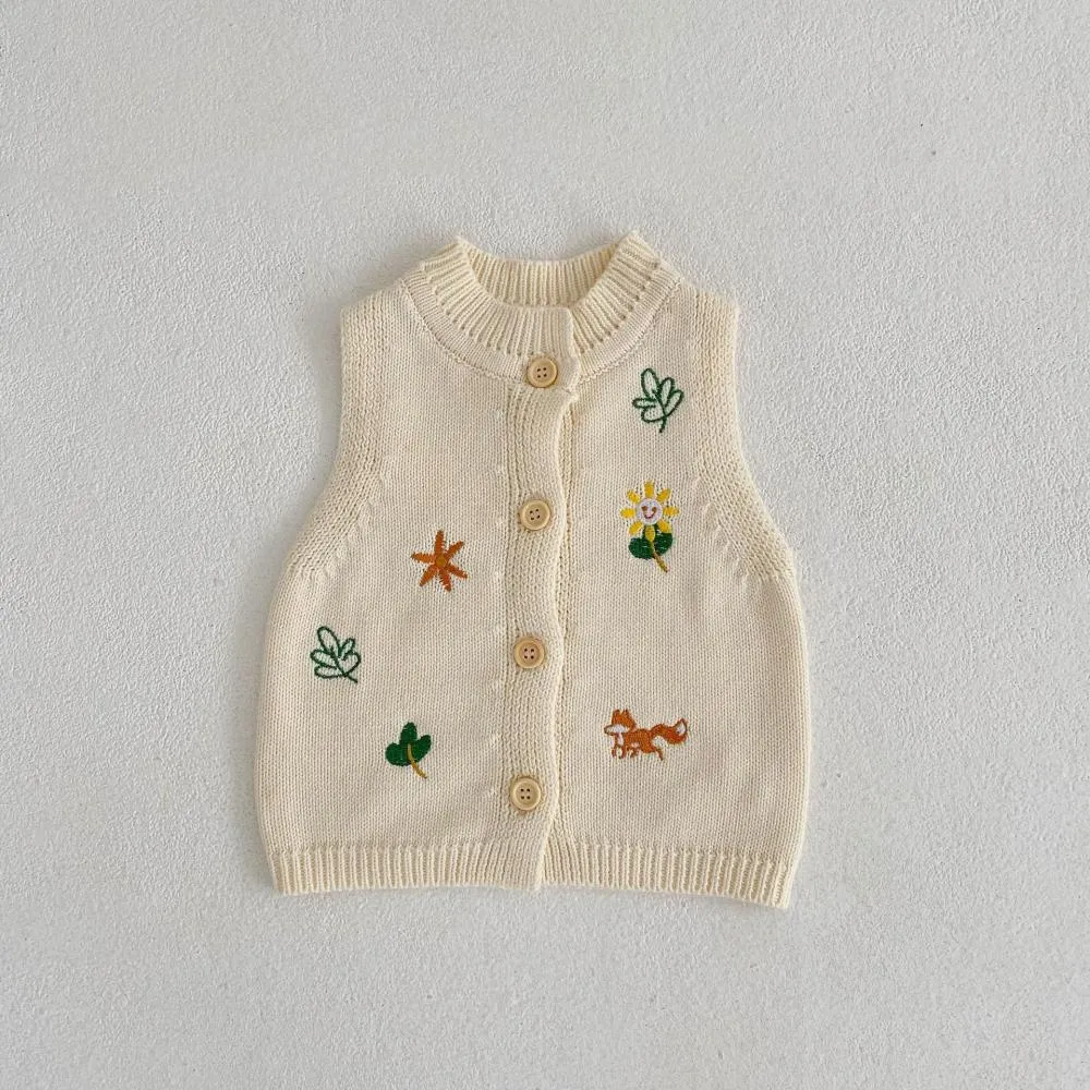 Spring And Autumn New Year Baby Cardigan Knitted Sweater Embroidered Crewneck Vest Wholesale Baby Clothes