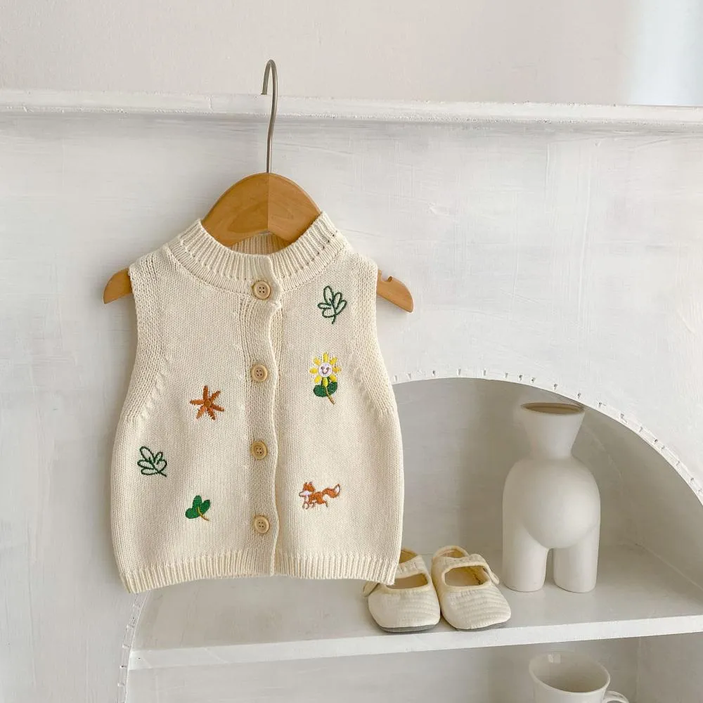 Spring And Autumn New Year Baby Cardigan Knitted Sweater Embroidered Crewneck Vest Wholesale Baby Clothes