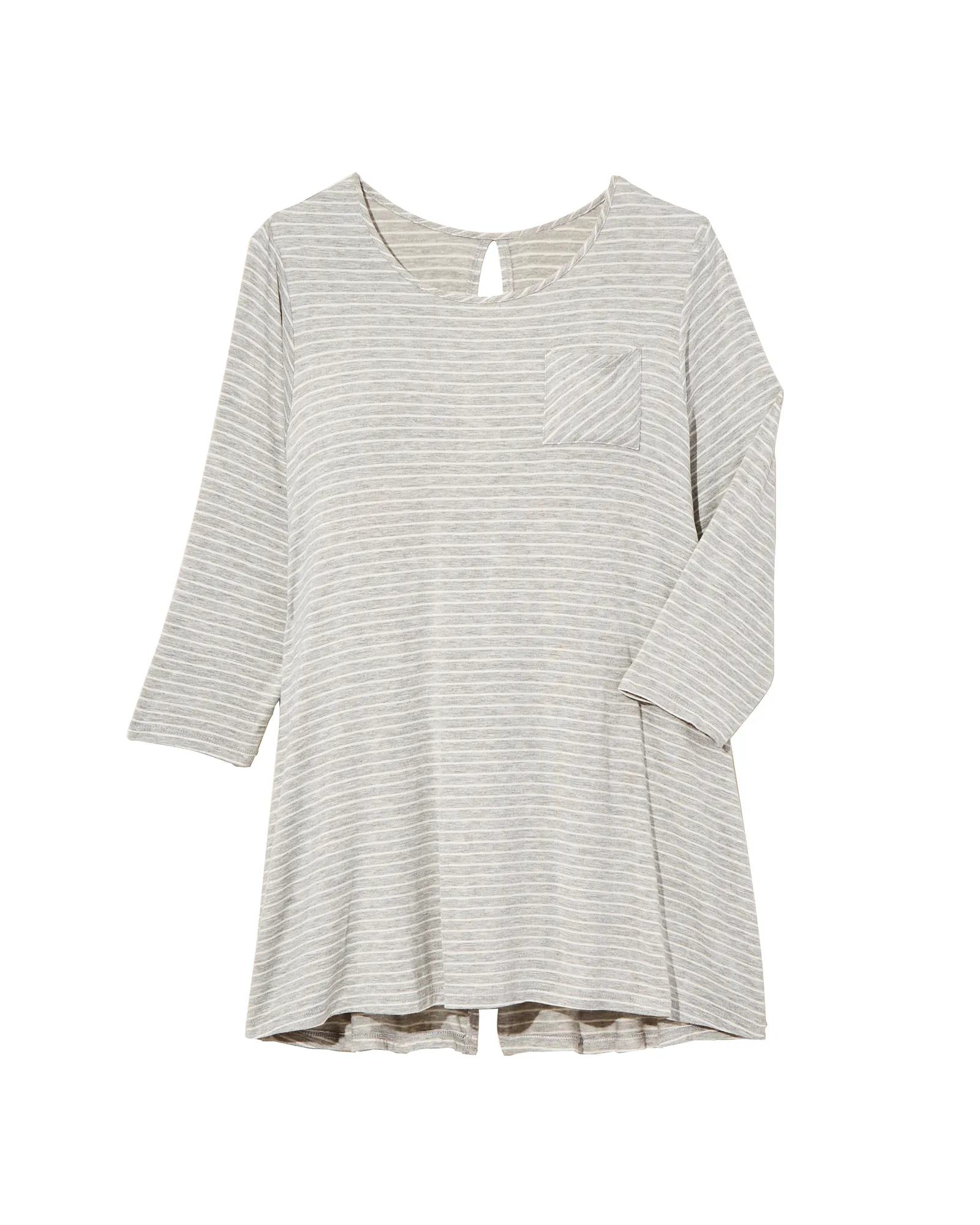 Stacey 3/4 Sleeve Split Back Tee | Light Grey / Ivory