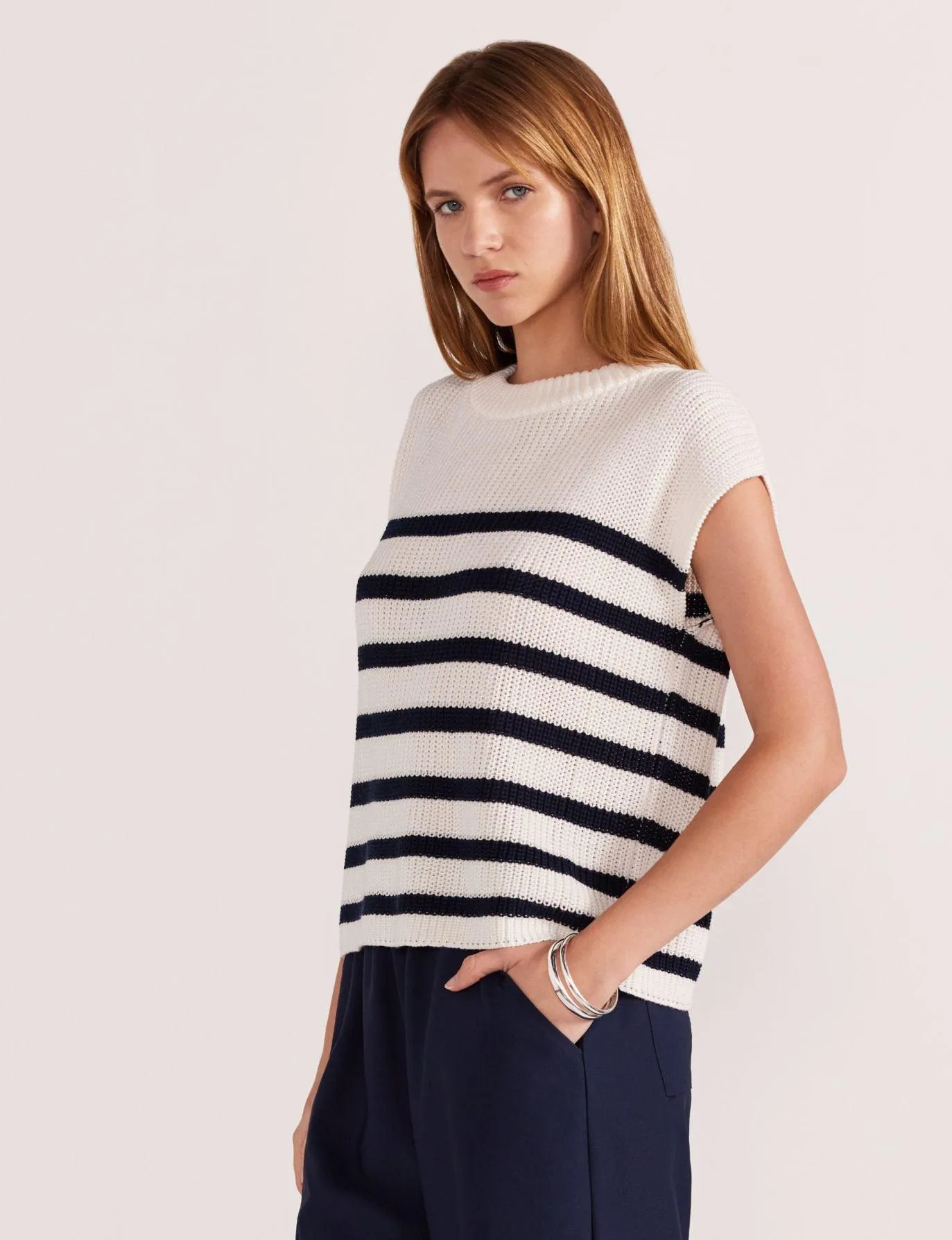 Staple the Label Sundown Stripe Knit Tank in Cream and Navy