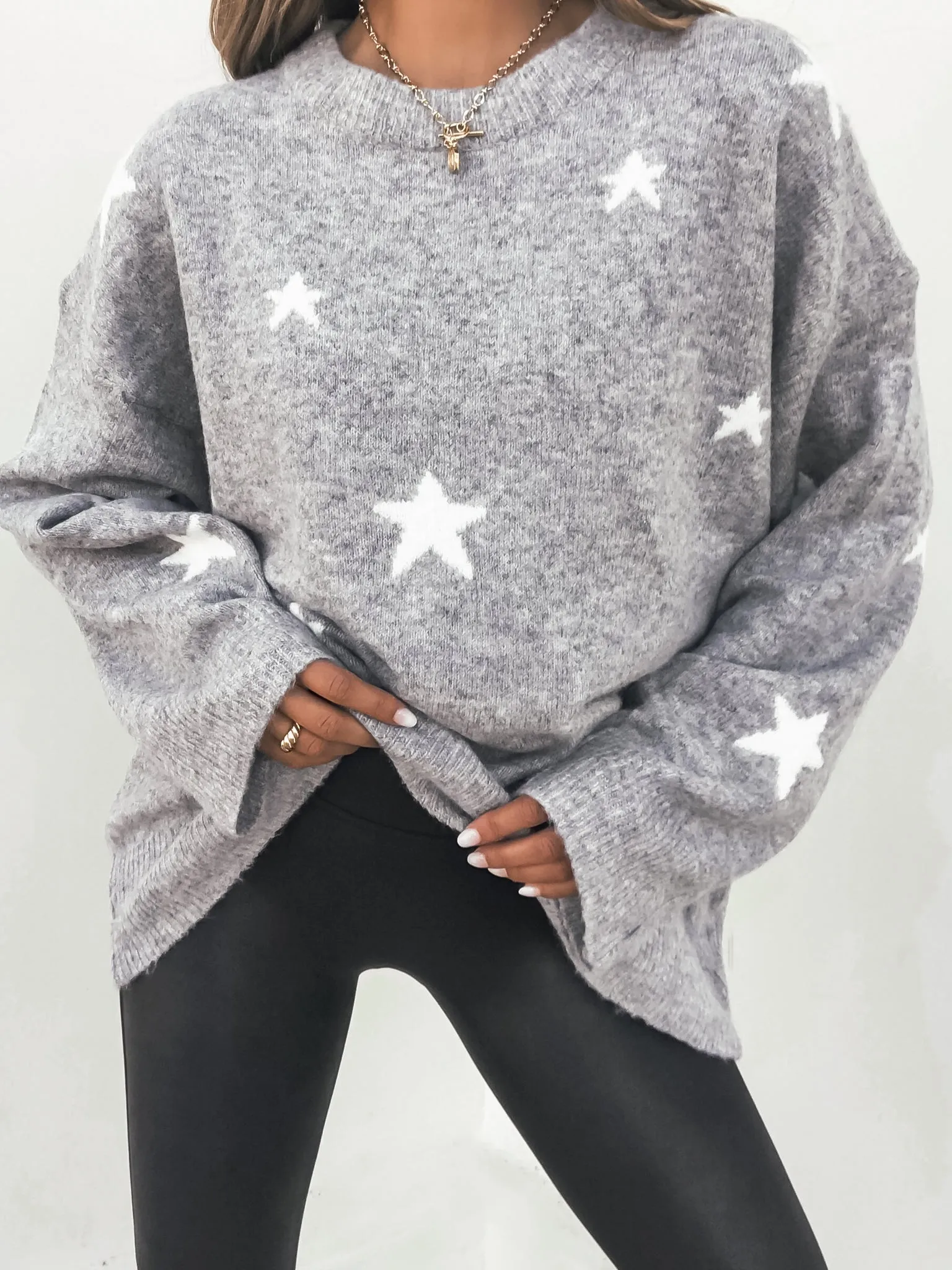 Starry Eyes Oversized Sweater in Grey