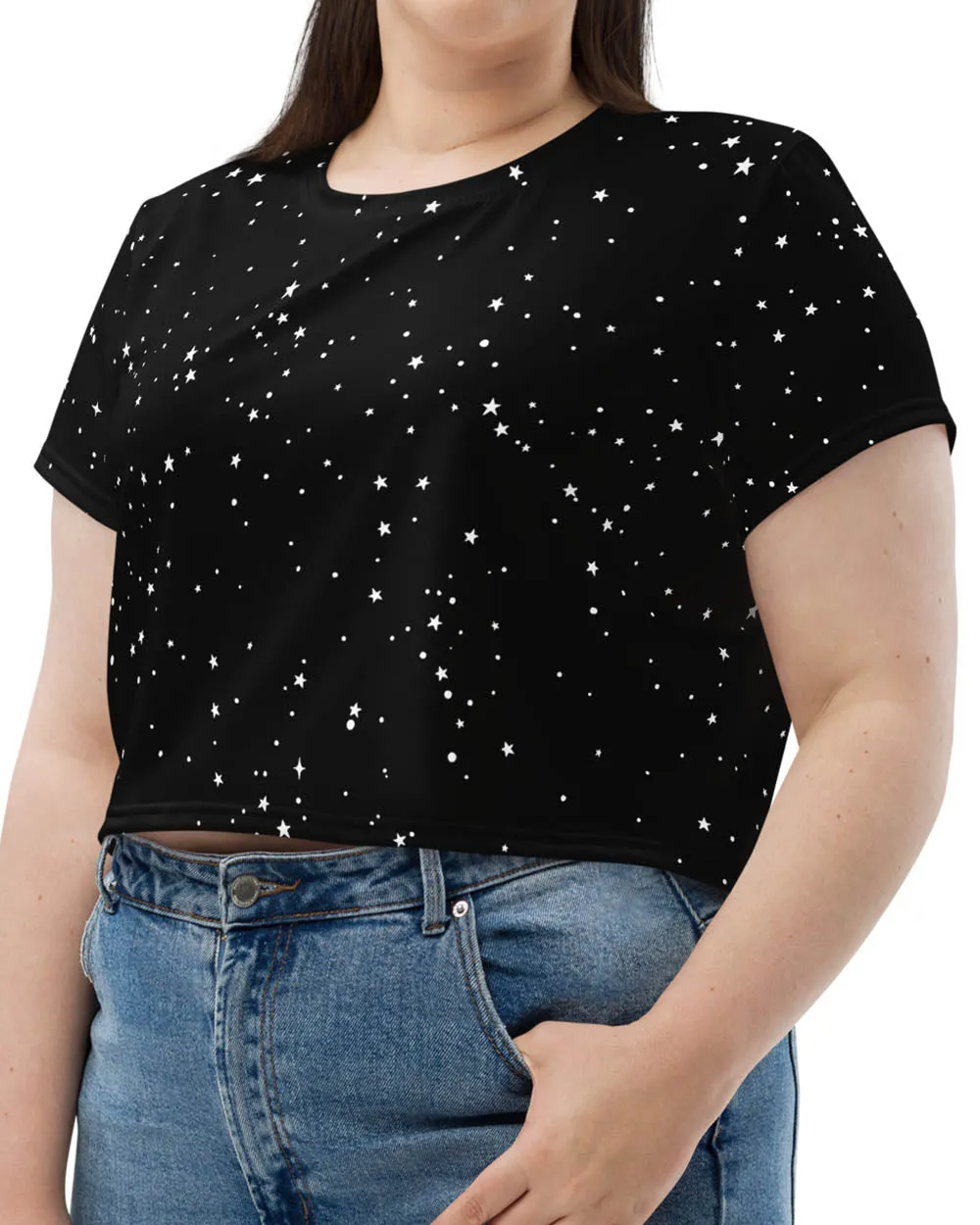 Starry Night Crop Top - Cute Black Witchy Crop Tee Alt Style Gothic Grunge Aesthetic Dark Academia Goth Fashion